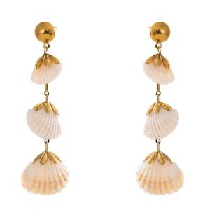 Gold and Cream Shell Drop Earrings